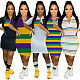 2024 Fashion Stripes Printed Girls Short Sleeves Lapel Mini Blouse Dress TE-4662