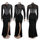 2026 Elegant Lady Hot Drilling High Neck Slim Split Long Party Dress NY-2986