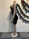 2024 Sexy Package Hips Hot Drilling Black Mesh Patchwork Straps Mini Dress NY-3128