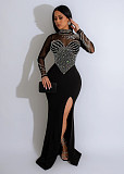 2026 Elegant Lady Hot Drilling High Neck Slim Split Long Party Dress NY-2986