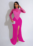 2026 Elegant Lady Hot Drilling High Neck Slim Split Long Party Dress NY-2986