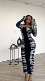 2024 Fashion Printed Lady Crew Collar Split Bodycon Long Dresses NY-3136