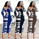 2024 Fashion Printed Lady Crew Collar Split Bodycon Long Dresses NY-3136