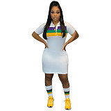 2024 Fashion Stripes Printed Girls Short Sleeves Lapel Mini Blouse Dress TE-4662