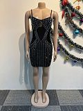 2024 Sexy Package Hips Hot Drilling Black Mesh Patchwork Straps Mini Dress NY-3128