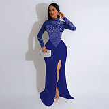 2026 Elegant Lady Hot Drilling High Neck Slim Split Long Party Dress NY-2986