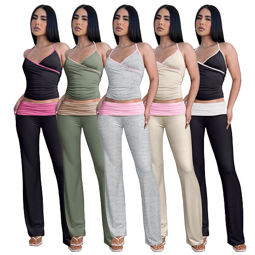 2024 Leisure Girls Straps Backless Tops With Long Pants 2 Pieces Sets ASL-6711