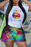 Fashion Printed Women T-shirt And Shorts Large Size 2 Pieces Sets RS-SB118