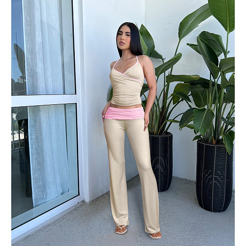 2024 Leisure Girls Straps Backless Tops With Long Pants 2 Pieces Sets ASL-6711