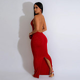 2024 Hot Sexy Low-cut Halter Backless Tight Split Long Dress NY-10678