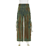 2024 Denim Halter Vest Pockets Wide Leg Pants Mini Skirt RS-04849
