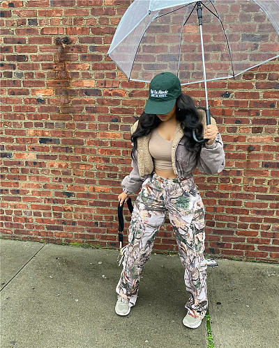 Summer Women High Waist Camouflage Army Fatigue Joggers Wide Leg Pants RS-S6920