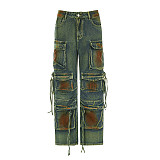 2024 Denim Halter Vest Pockets Wide Leg Pants Mini Skirt RS-04849