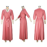 2024 Elegant Lady V-neck Full Sleeves Solid Color Hem Long Dress JLY-6838