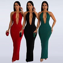 2024 Hot Sexy Low-cut Halter Backless Tight Split Long Dress NY-10678