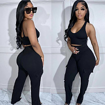2024 Sexy Straps Tops And Long Pants Sporty Black 2 Pieces Sets LSD-1860
