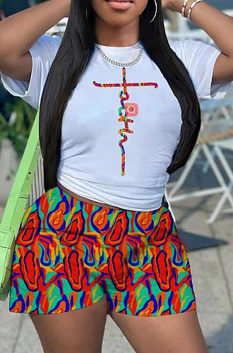 Fashion Printed Women T-shirt And Shorts Large Size 2 Pieces Sets RS-SB118