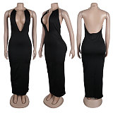 2024 Hot Sexy Low-cut Halter Backless Tight Split Long Dress NY-10678