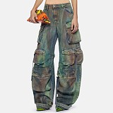2024 Denim Halter Vest Pockets Wide Leg Pants Mini Skirt RS-04849
