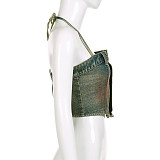 2024 Denim Halter Vest Pockets Wide Leg Pants Mini Skirt RS-04849