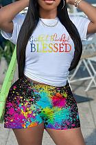 Fashion Printed Women T-shirt And Shorts Large Size 2 Pieces Sets RS-SB118