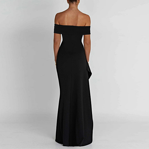 2024 Sexy Strapless Drop Shoulder Lady Black Split Long Dress JLY-6818