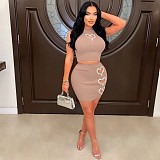 2024 NEW Women Solid Color Love Decoration Mini Skirts Sets 2PCS LSD-1955