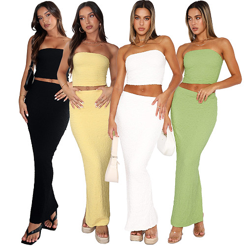2024 Sexy Strapless Crop Top And Split Long Skirt 2 Pieces Sets ASL-6710