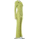 Long Sleeves Turndown Collar Solid Button Sexy T-Shirt Pants 2 Piece Sets MXXB-K23ST310