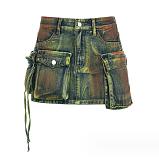 2024 Denim Halter Vest Pockets Wide Leg Pants Mini Skirt RS-04849