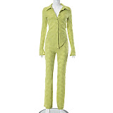 Long Sleeves Turndown Collar Solid Button Sexy T-Shirt Pants 2 Piece Sets MXXB-K23ST310