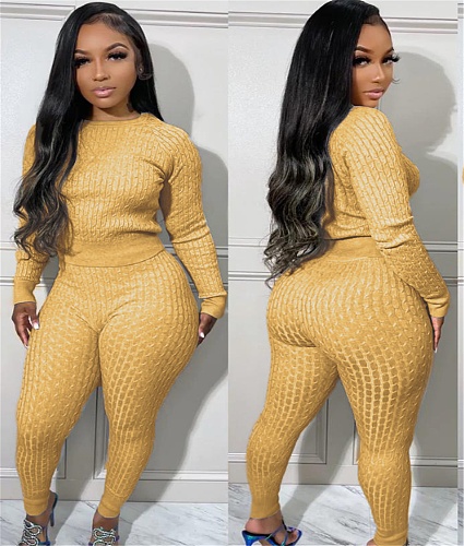 Casual Knitted Sweater Skinny Pants 2 Piece Tracksuit PN-6767