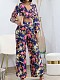 2024 Fashion Printed Women V-neck Crop Top With Long Pants 2 Pieces Set ZAND-31329