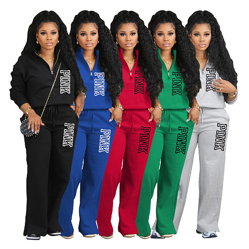 2024 Casual Women Letter Printed Zipper Tops And Long Pants Sporty Suits XING-344