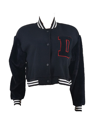 2024 NEW Women Long Sleeves Black Baseball Jacket ZAND-31326
