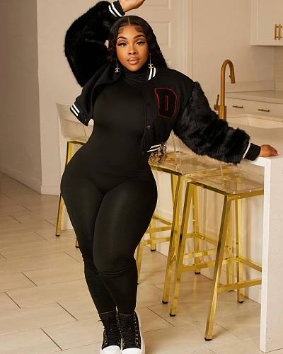 2024 NEW Women Long Sleeves Black Baseball Jacket ZAND-31326