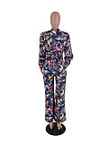 2024 Fashion Printed Women V-neck Crop Top With Long Pants 2 Pieces Set ZAND-31329