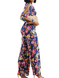 2024 Fashion Printed Women V-neck Crop Top With Long Pants 2 Pieces Set ZAND-31329