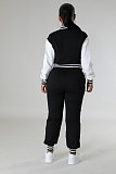 2024 Leisure Women Single-breasted Buttons Splicing Baseball Uniform 2 Pieces Suits FE-6001