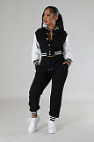 2024 Leisure Women Single-breasted Buttons Splicing Baseball Uniform 2 Pieces Suits FE-6001