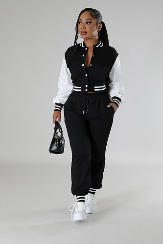 2024 Leisure Women Single-breasted Buttons Splicing Baseball Uniform 2 Pieces Suits FE-6001