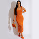 Summer Shoulder Tie Knit & Fringe Hem Maxi Dress RS-0442