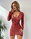 2024 Sexy Leopard Print Women V-neck Full Sleeved Bodyco Mini Dress HANI-154