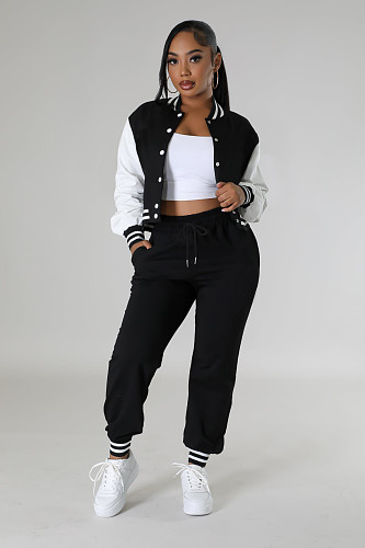 2024 Leisure Women Single-breasted Buttons Splicing Baseball Uniform 2 Pieces Suits FE-6001