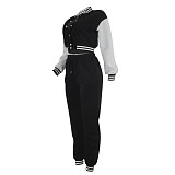 2024 Leisure Women Single-breasted Buttons Splicing Baseball Uniform 2 Pieces Suits FE-6001