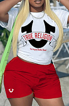 Letter Printed T-shirt Solid Biker Shorts Outfits DN-N8008T48