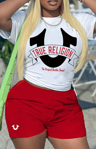 Letter Printed T-shirt Solid Biker Shorts Outfits DN-N8008T48