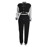 2024 Leisure Women Single-breasted Buttons Splicing Baseball Uniform 2 Pieces Suits FE-6001