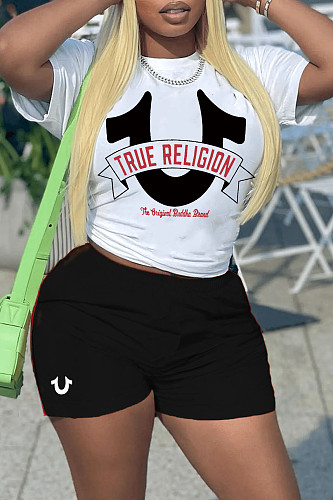 Letter Printed T-shirt Solid Biker Shorts Outfits DN-N8008T48
