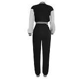 2024 Leisure Women Single-breasted Buttons Splicing Baseball Uniform 2 Pieces Suits FE-6001
